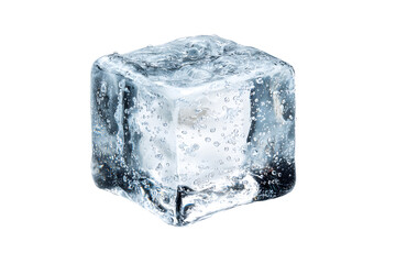 Ice cubes geometric shape isolated on cutout PNG or transparent background. Solid state of water, which is usually in form of water crystals. Make drinks cool. Artificial acrylic ice cubes. 