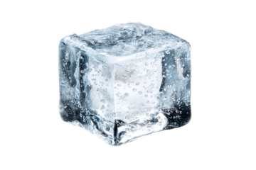 Ice cubes geometric shape isolated on cutout PNG or transparent background. Solid state of water, which is usually in form of water crystals. Make drinks cool. Artificial acrylic ice cubes. 