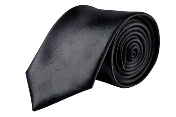 Black necktie luxurious isolated on cutout PNG or transparent background. Most important accessory that men wear most on weekdays, wear it with suit to go out. Father day concept and business.