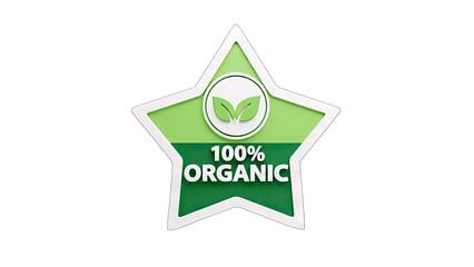 Organic Star Badge with Leaves and Text on White Background