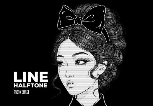 Vintage Line Art Illustration Halftone Photo Effect Template