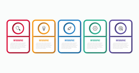 Design template for vector infographic labels with icons and 5 options or steps.