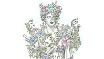 Woman Surrounded by Floral Elements Illustration.