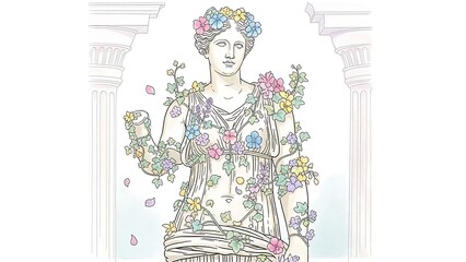 Woman with Floral Crown and Greenery.