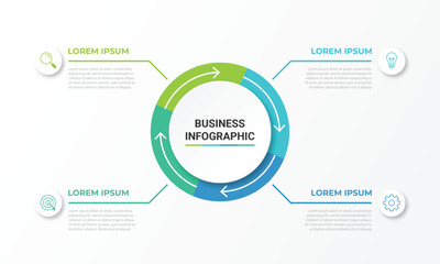 Modern infographic template. Creative circle element design with marketing icons. Business concept with 4 options, steps, sections.