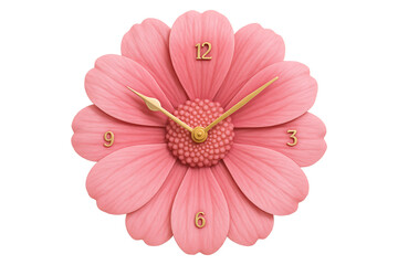 Decorative Floral Wall Clock with Petal Design Isolated on a Transparent Background