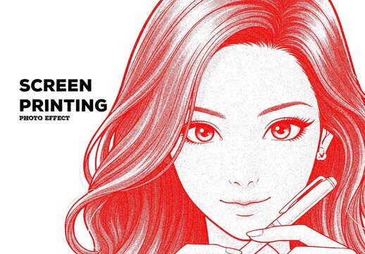 Red Sketch Screen Printing Portrait Illustration Photo Effect