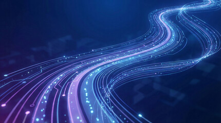 Vibrant digital wave trails in dark blue background