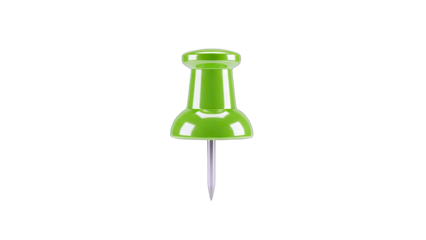 Green Push Pin Isolated on White Background