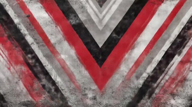 Abstract background with a textured, aged appearance. Red, white, and black brushstrokes create an arrow pattern