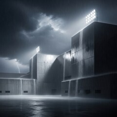 Modern Industrial Building With Dramatic Lighting