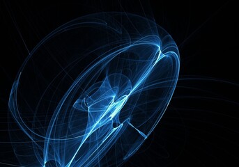 Spinning sapphire engine of light, layered arcs of blue fractal energy rotating around a crystalline core like a holographic turbine suspended in the depths of a silent digital cosmos    © Marina