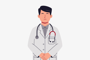 Fototapeta premium Friendly Professional Male Doctor in Lab Coat with Stethoscope Smiling