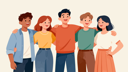 Obraz premium A group of people are hugging each other, with one person wearing a yellow shirt. Scene is happy and friendly