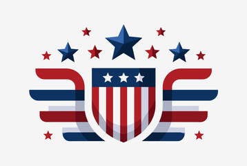 Modern American Independence Day Patriotic Shield and Stars Icon