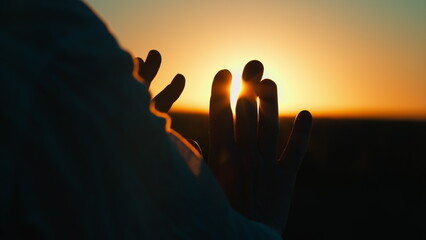 Hands Reaching Out for the Radiant and LifeAffirming Sunrise in Deep Serenity and Calmness
