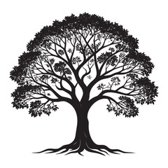 Obraz premium A black silhouette of a tree with roots and branches
