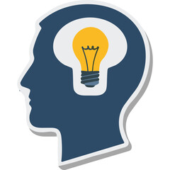 Human Head Silhouette with Glowing Light Bulb Inside: Idea Generation Concept