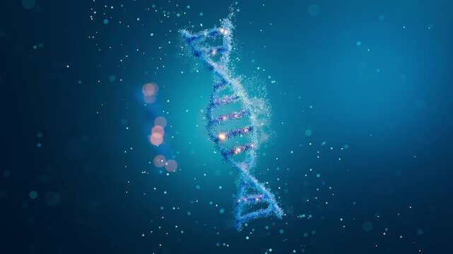 DNA helix particle disintegration animation for mutation and gene editing