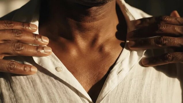 Man Examining Neck for Thyroid Issues in Natural Light.