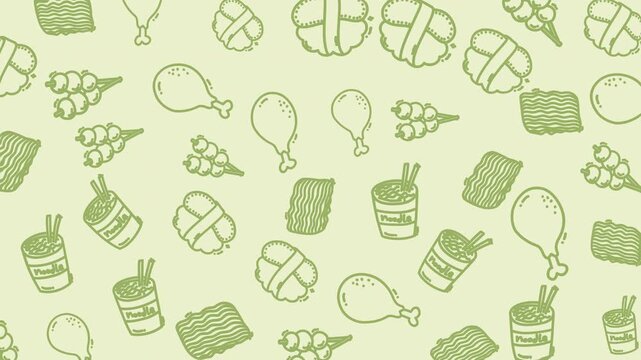 Pattern featuring chicken and sushi, ideal for menu designs, food blogs, restaurant promotions, and culinary presentations. Delicious and versatile.