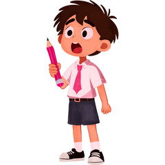 Cute School Boy Holding Pencil Illustration