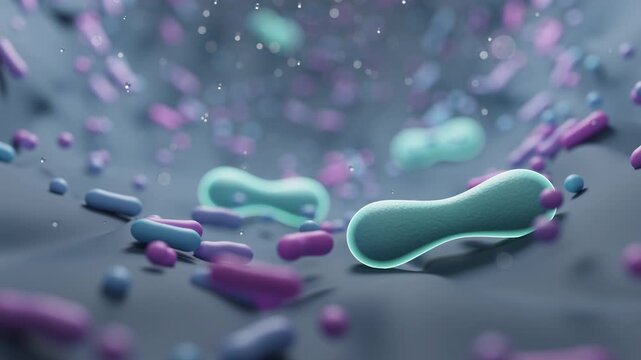 Probiotic bacteria attaching to intestinal wall microbiome concept