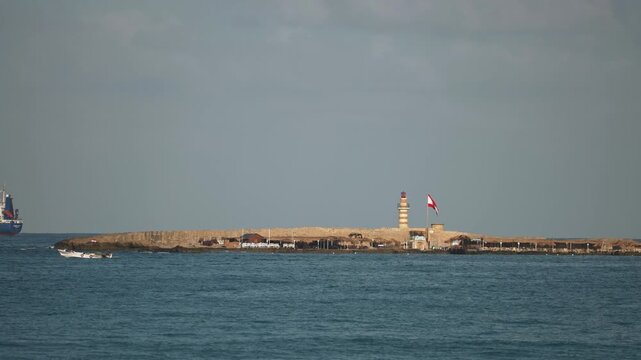 Coastline of Sidon with Sea Castle and Lighthouse