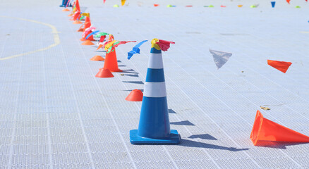 Traffic cones placed on the road.
