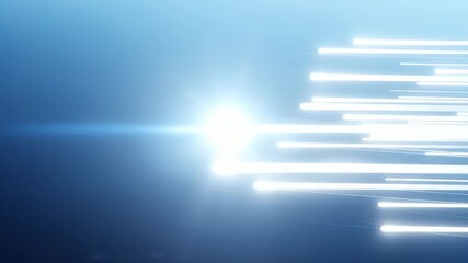 Dynamic abstract background featuring luminous white streaks of light rapidly flowing across a deep blue gradient. These glowing lines create a powerful sense of speed, energy, and digital connectivit - Powered by Adobe