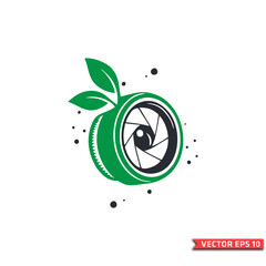 Green Apple Photography Logo with Camera Lens - Vector EPS10