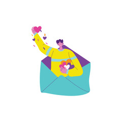 Obraz premium Person inside envelope holding hearts sending love.