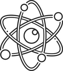 black and white drawing of an atom model