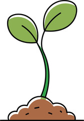 cartoon green seedling growing in brown soil