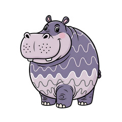 Obraz premium Smiling purple hippopotamus with wavy stripes on transparent background