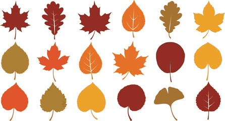 Vector set of decorative autumn leaf silhouettes.