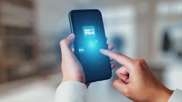 Digital gift card icons show e-commerce, payment, and digital gift card redemption. Digital gift card supports online shopping, secure payment, and customer loyalty programs. Gist