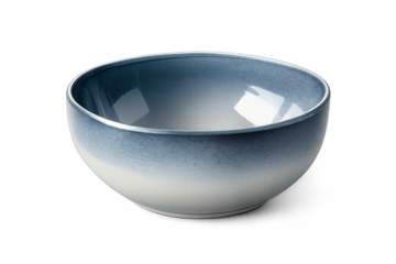 Empty ceramic bowl with blue and white ombre gradient for soup or breakfast on transparent background