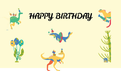 Fototapeta premium green and yellow illustrated happy birthday wishing card, happy birthday, bithrday wishing card, cartoon, pattern, holiday, decoration