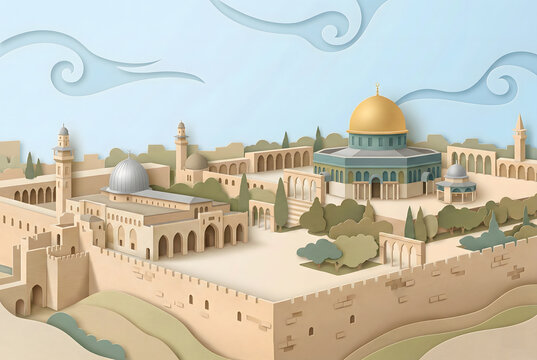 Papercut Illustration of Al Aqsa Mosque Compound