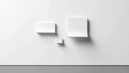 White wall with three rectangular objects and a small cone