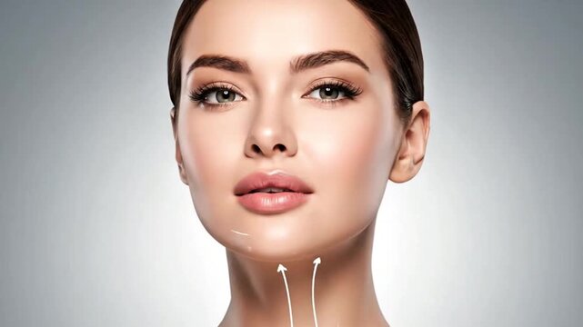 Beautiful Young Woman Portrait Non-Surgical PDO Thread Lift Face Neck Tightening Procedure 4K Ultra HD