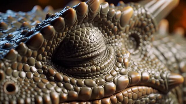 Detailed close-up of reptilian textured skin with yellow, glowing eye and tear