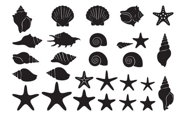 Seashell and Starfish Silhouettes