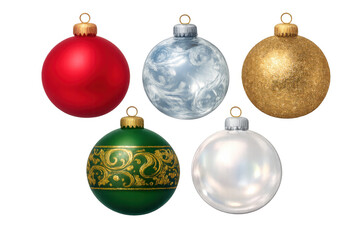 Christmas baubles set collecting different colored ornaments, realistic festive decor on transparent background