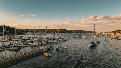 Fototapeta premium Aerial View of Bayview, Northern Beaches, NSW, Australia. Aerial Coastal Landscape.