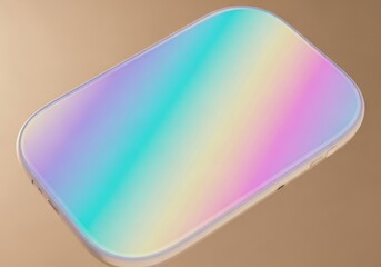 Modern Holographic Device Displaying Iridescent Gradient Screen Mockup Floating in Air for Luxury Product Technology Concept