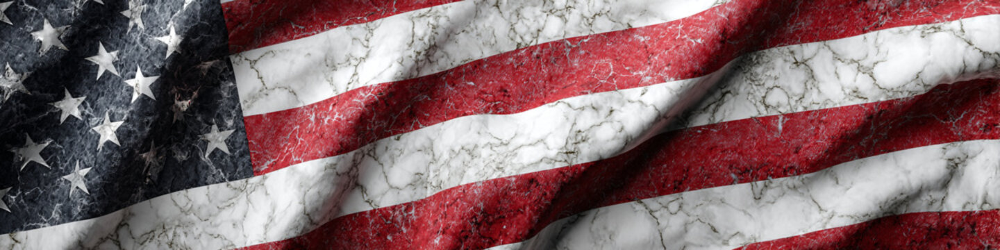 Abstract American Flag Design with White Marble Stone Texture Background