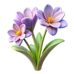 Beautiful purple flowers with green leaves on transparent background