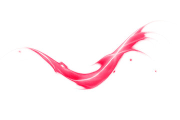 Pink liquid splashing, glossing, creating an abstract vibrant flowing wave with droplets on transparent background